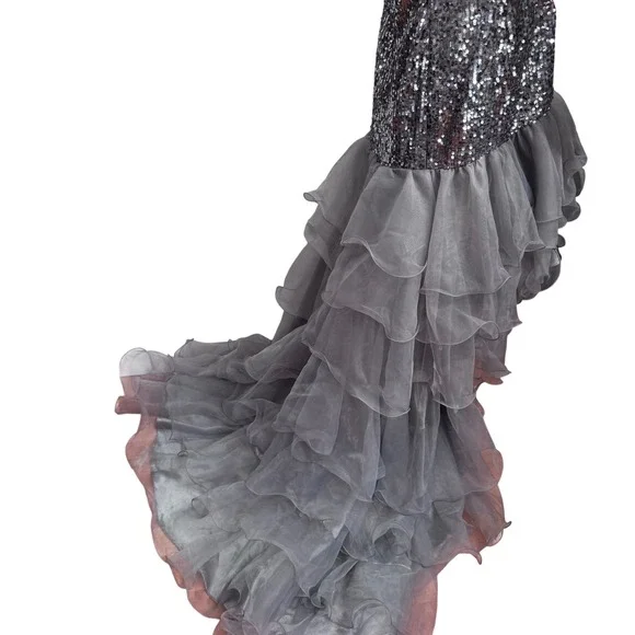 Sequin Halter Gown High Low Ruffle‎ Formal Dress Party Cocktail - Picture 3 of 11